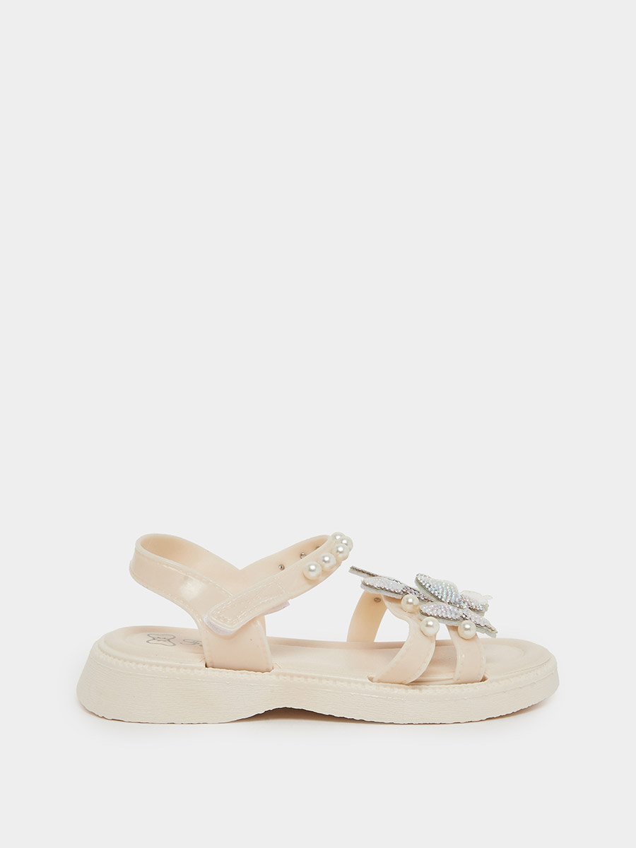 Girls Cream Embellished Sandals