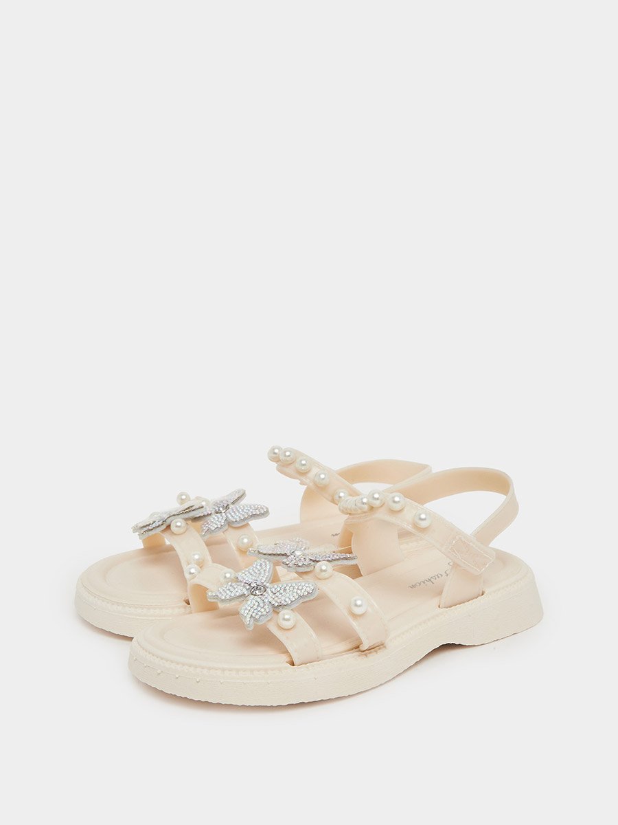 Girls Cream Embellished Sandals