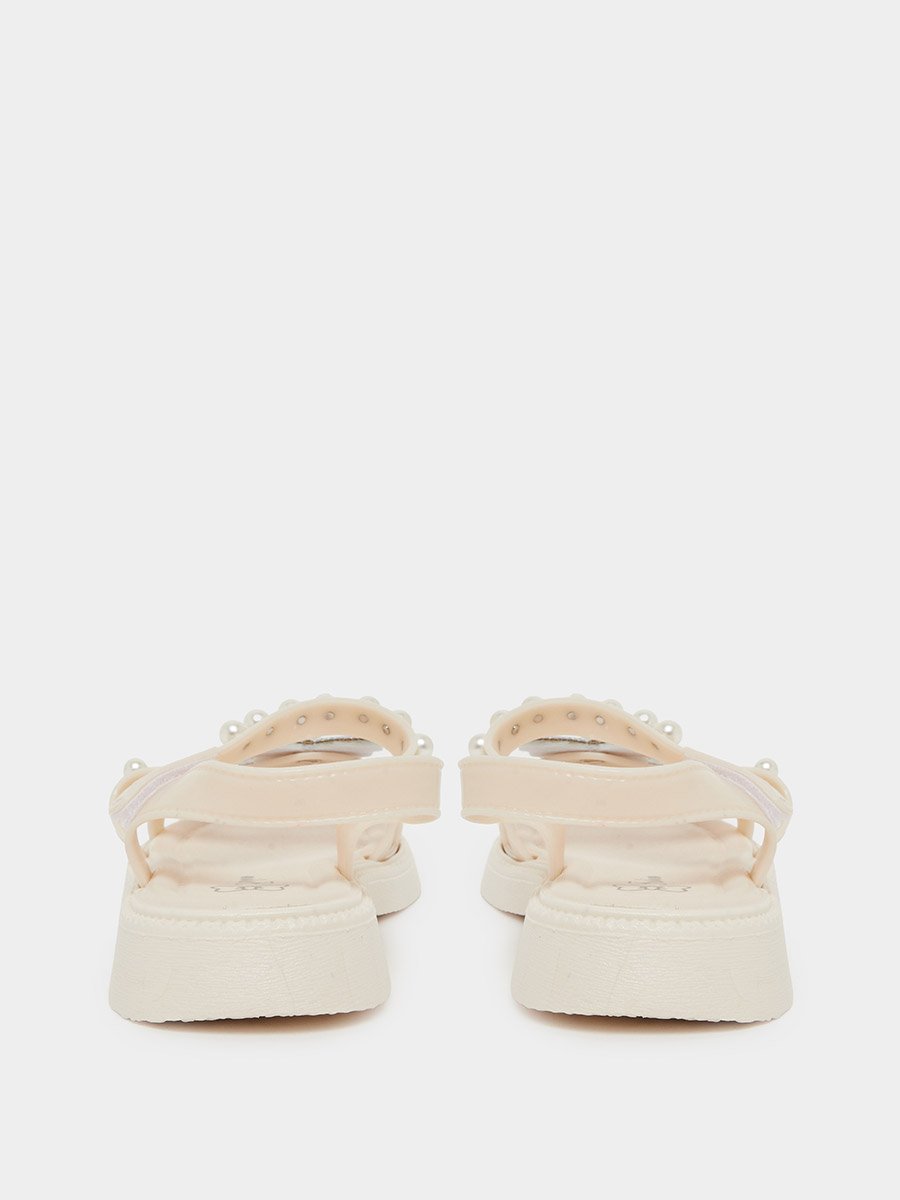 Girls Cream Embellished Sandals