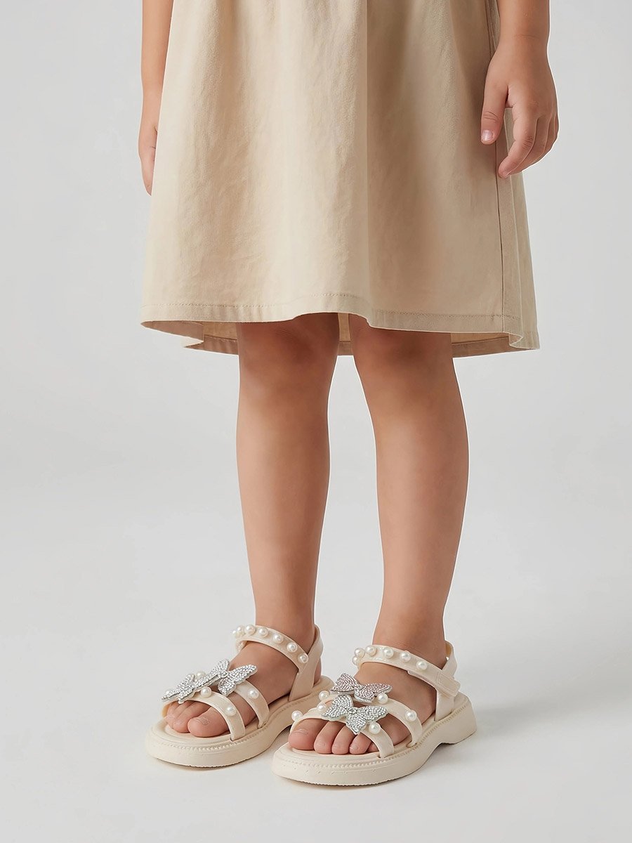 Girls Cream Embellished Sandals