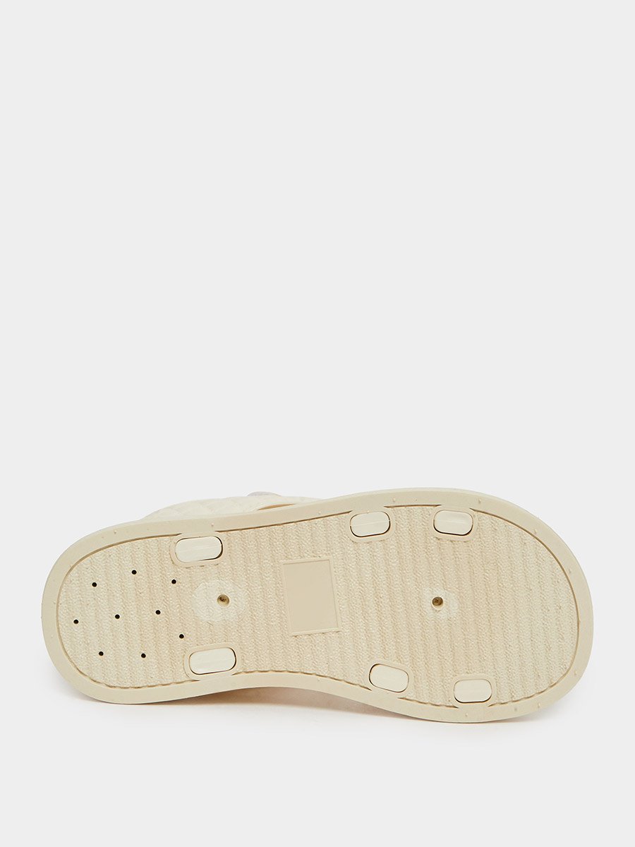 Beige Quilted Sandals with Flower Detail