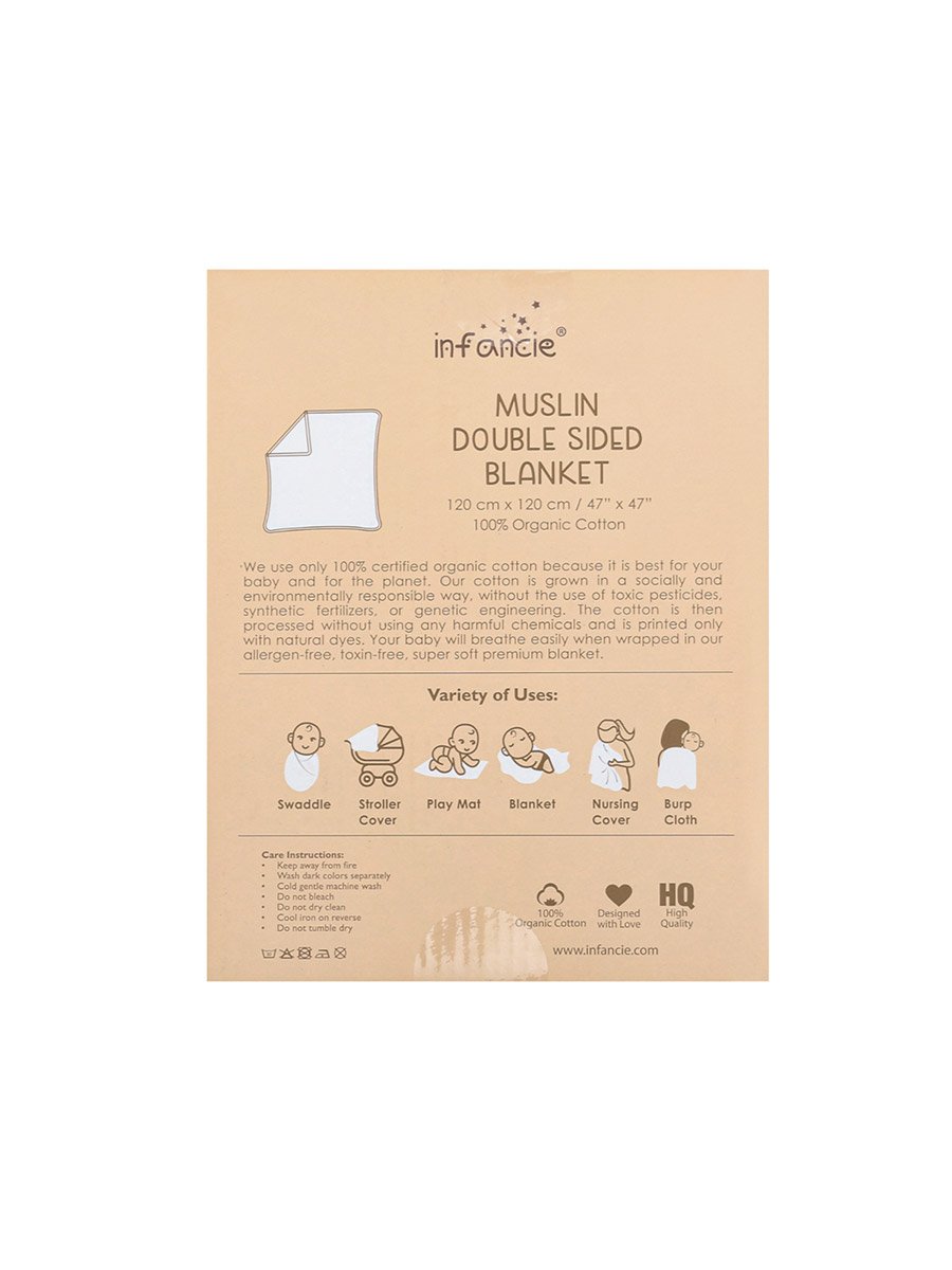 Organic Cotton Double Sided Muslin Blanket 120 x 120 cm 