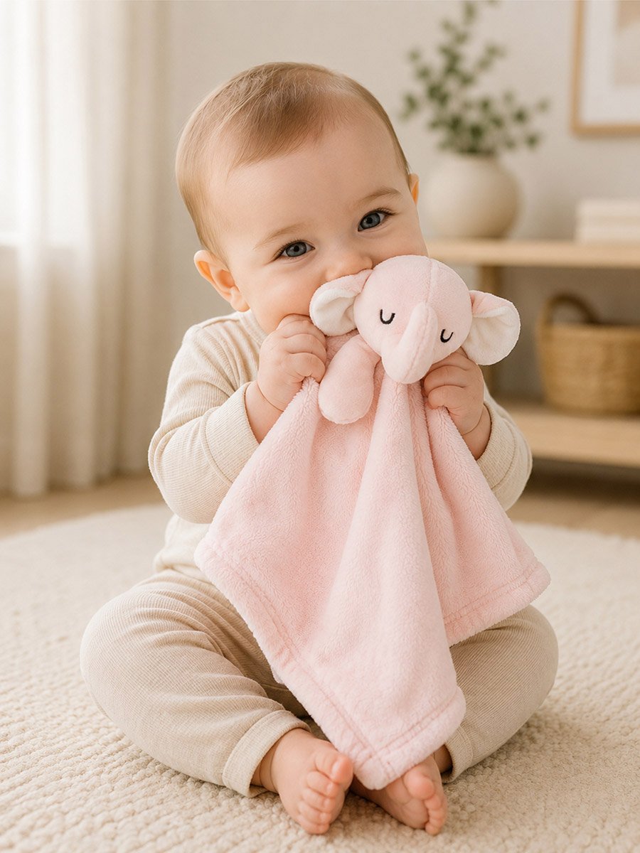 Security Toy Sherpa Blanket- Elephant, Pink, 0-1 Year, 33 x 33 cm