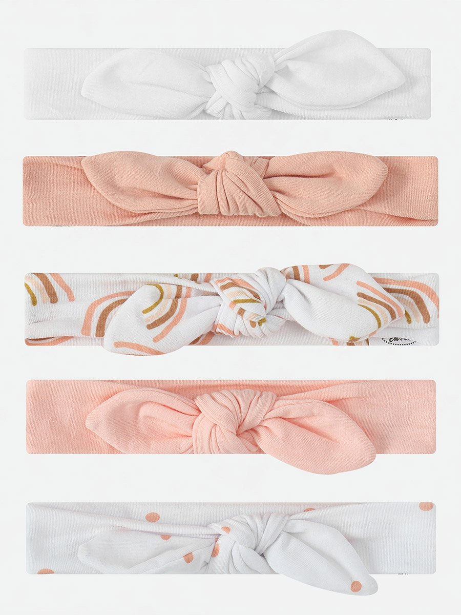 Pack of 5 - Bow Cotton Headbands  0-6 Months