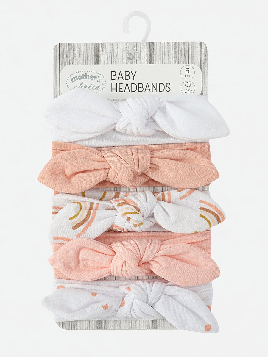 Pack of 5 - Bow Cotton Headbands  0-6 Months