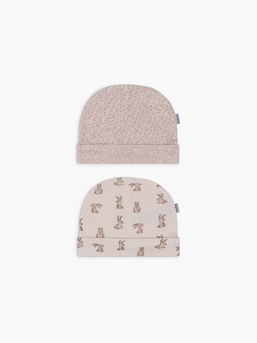 Pack of 2 - Baby Cotton Beanies 0-6 Months
