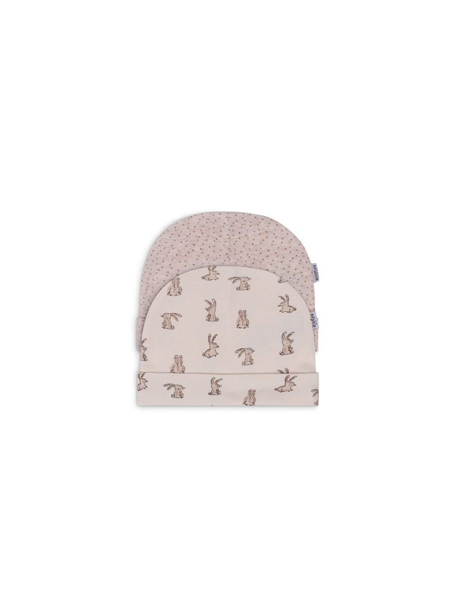 Pack of 2 - Baby Cotton Beanies 0-6 Months