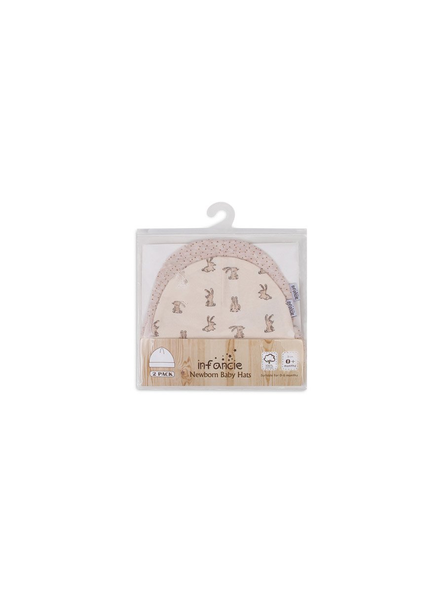 Pack of 2 - Baby Cotton Beanies 0-6 Months