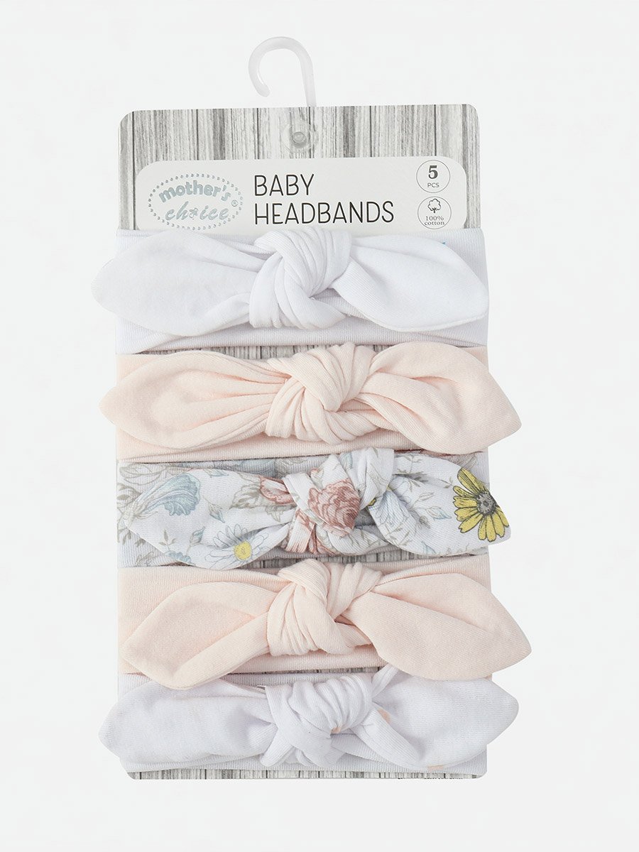 Pack of 5 - Bow Soft Cotton Headbands 0-6 Months