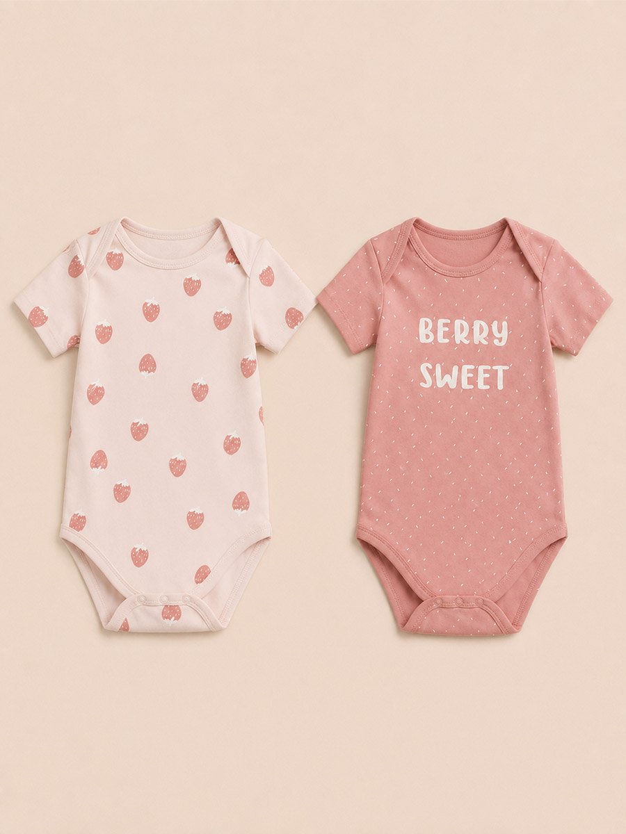 Pack of 2 - Heart Print Round Neck Bodysuit