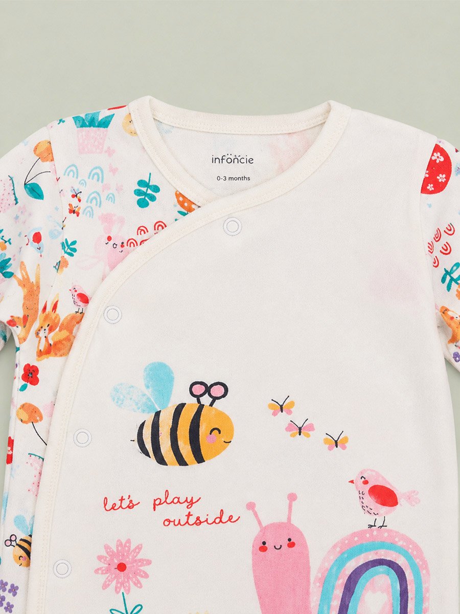 طقم من 2 بدلة نوم بطبعة زهور بأقدام مغلقة