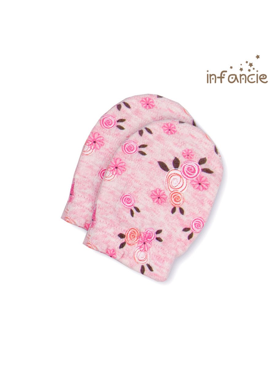 Pack of 2- Flower Print Cotton Baby Mittens