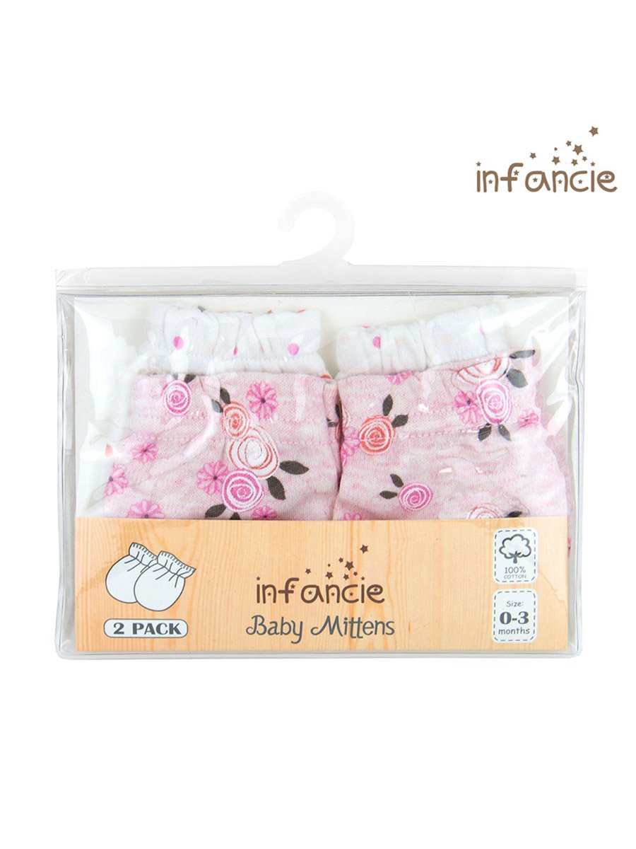 Pack of 2- Flower Print Cotton Baby Mittens