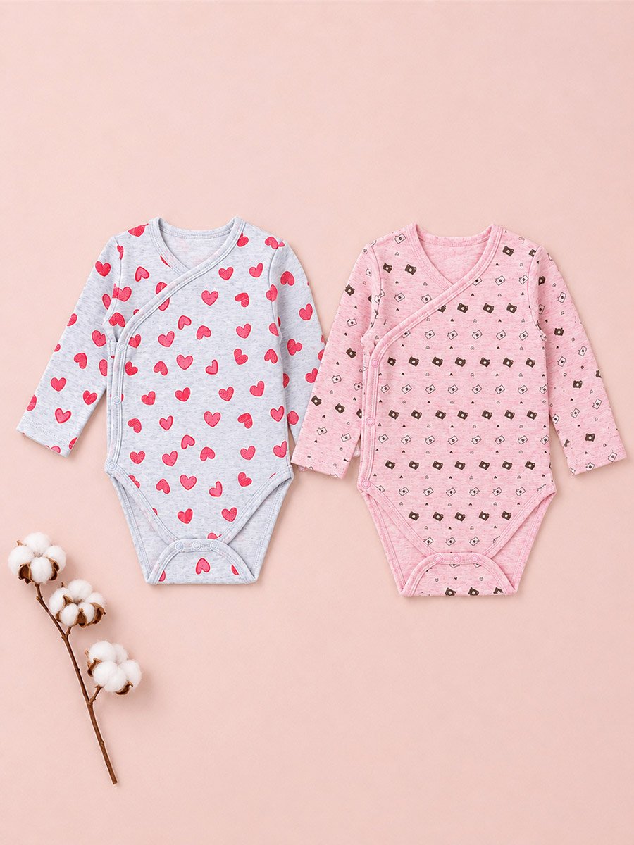 Pack of 2 - Heart Print Wrap Bodysuit