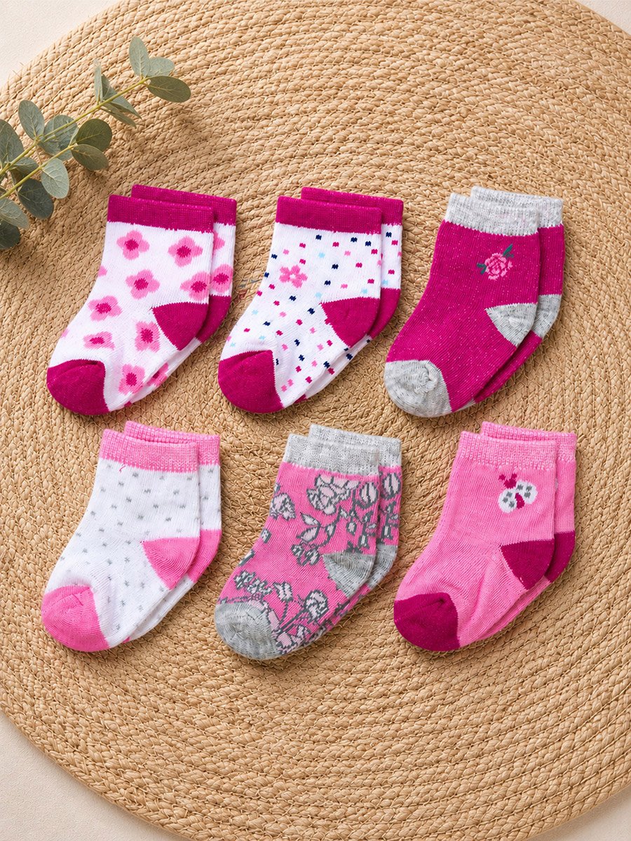 Pack of 6 - Straight Head Cotton Rich Ankle Socks, 0-6 Months