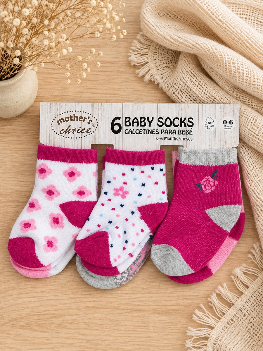 Pack of 6 - Straight Head Cotton Rich Ankle Socks, 0-6 Months