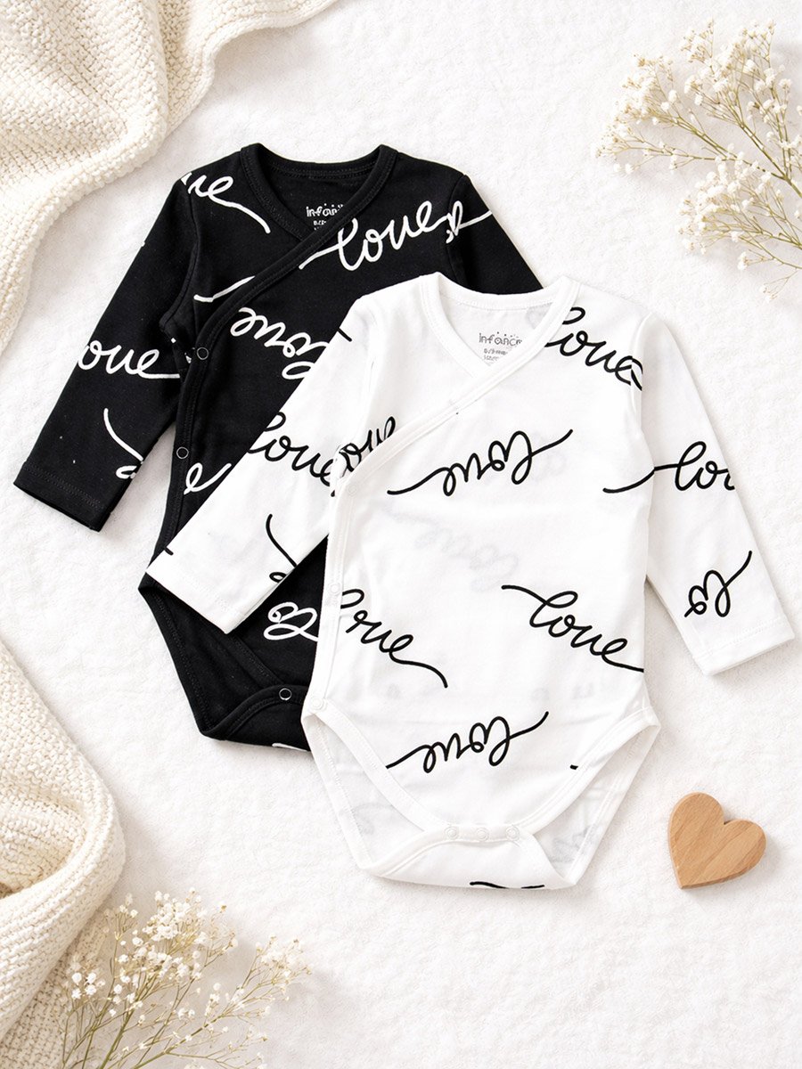 Pack of 2 - Text Print Wrap Bodysuit