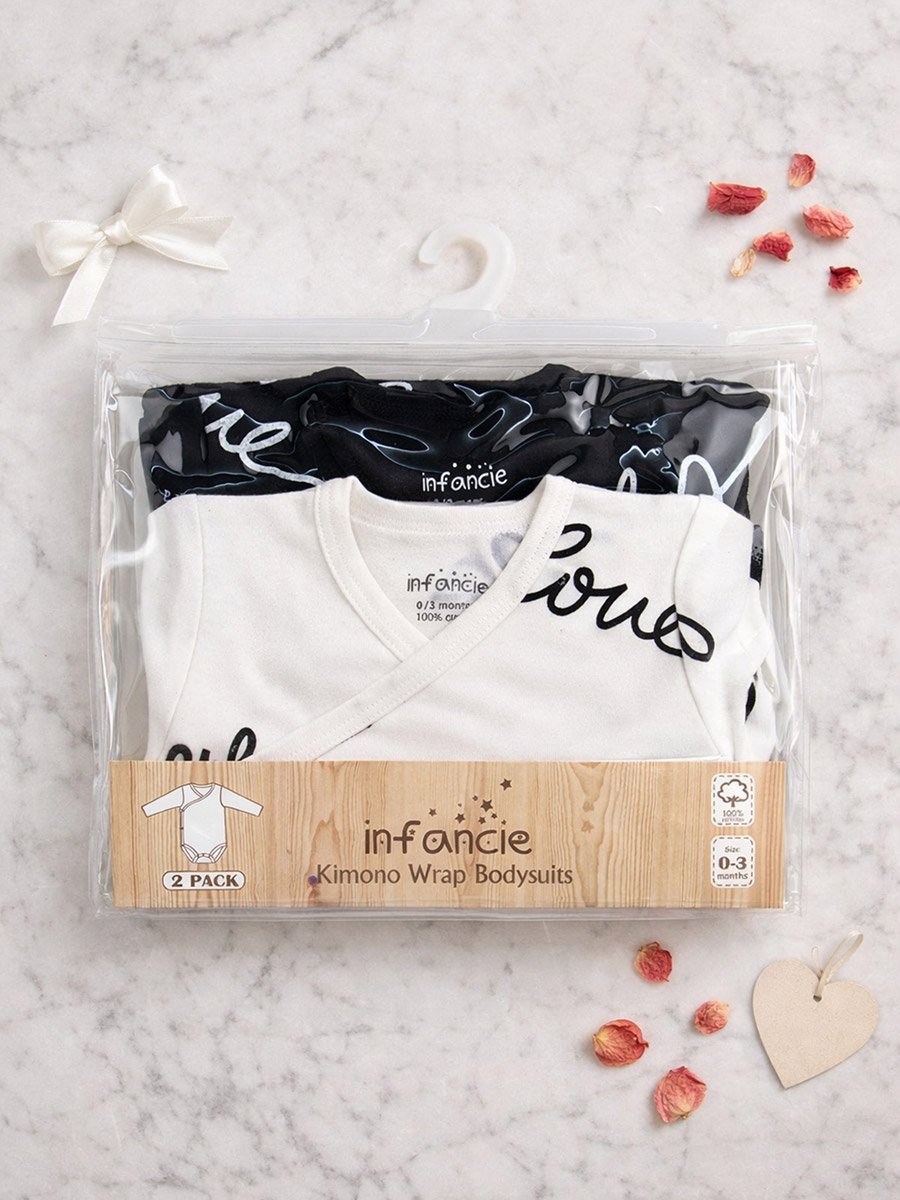 Pack of 2 - Text Print Wrap Bodysuit