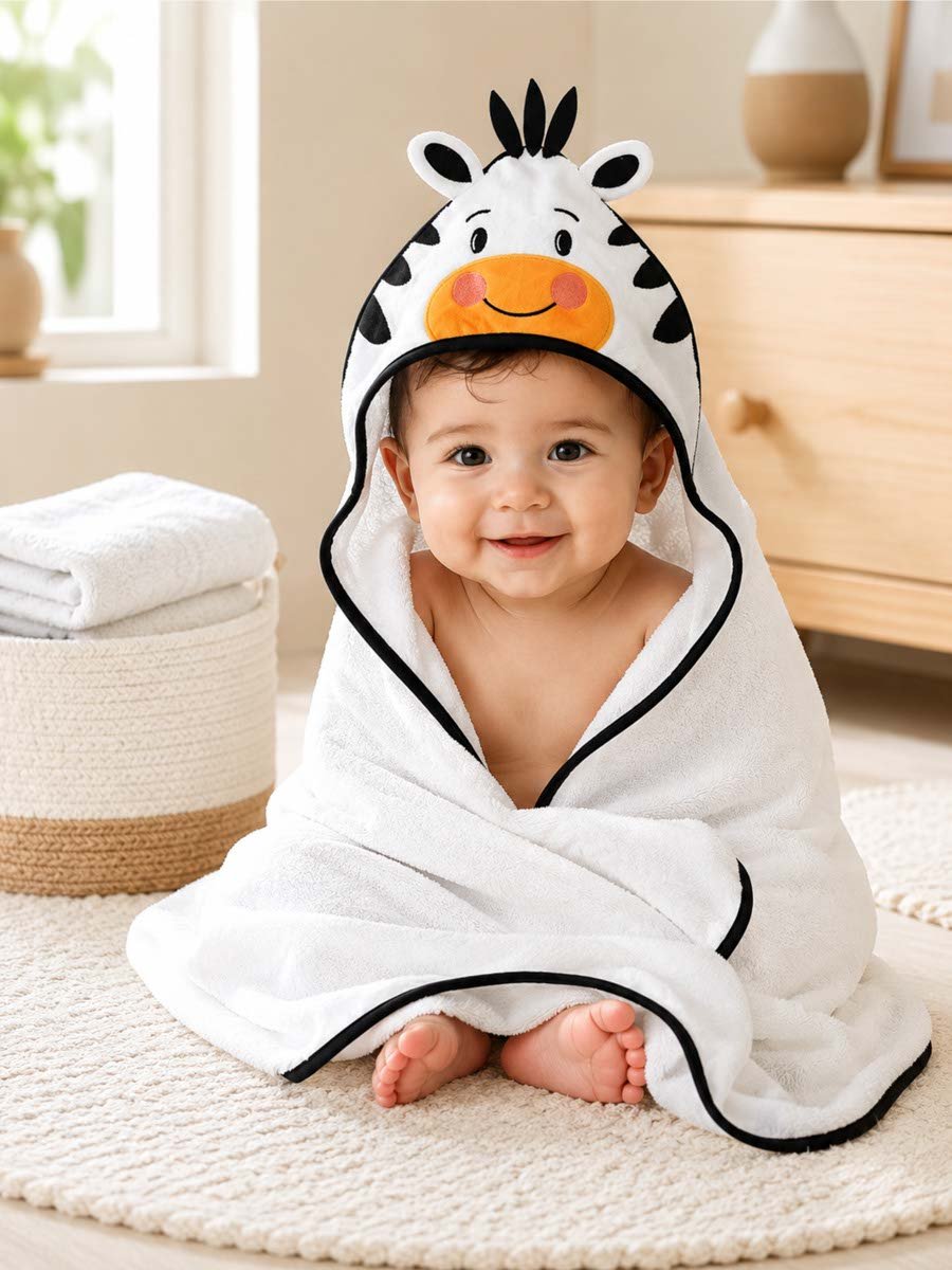 Kids 3D Organic Cotton Woven Hooded Towel - Zebra