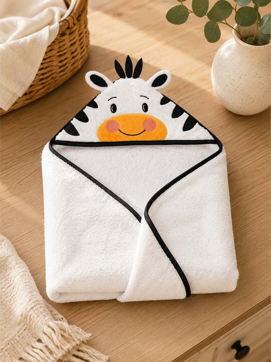 Kids 3D Organic Cotton Woven Hooded Towel - Zebra