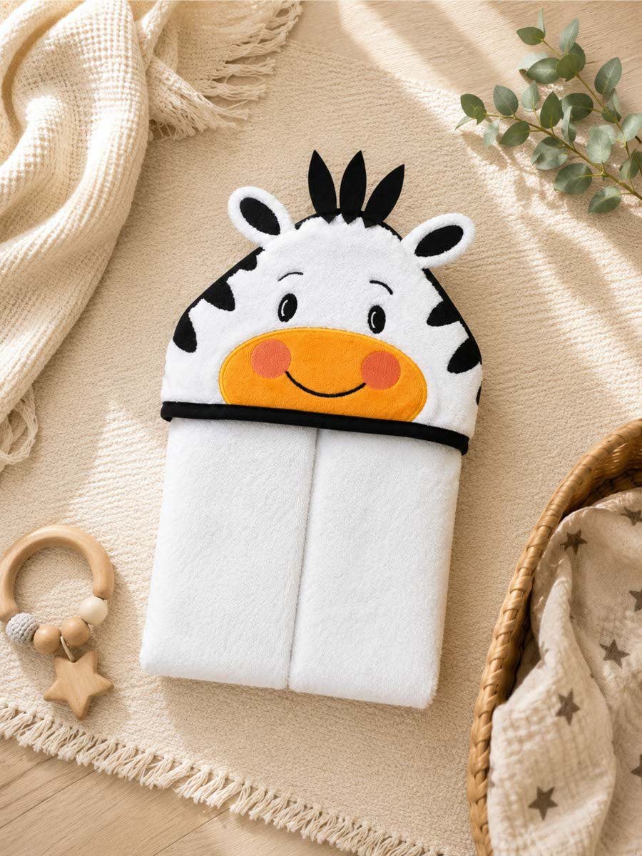 Kids 3D Organic Cotton Woven Hooded Towel - Zebra