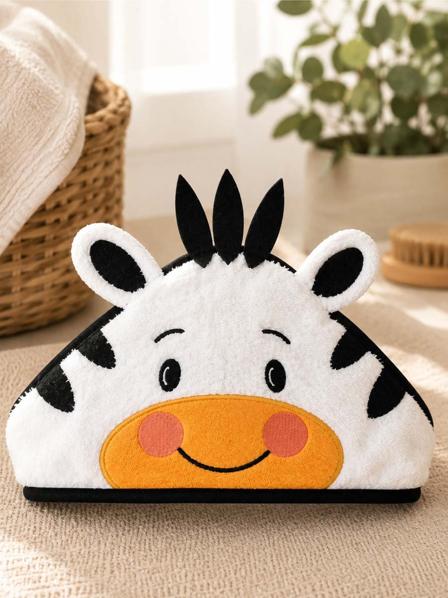 Kids 3D Organic Cotton Woven Hooded Towel - Zebra