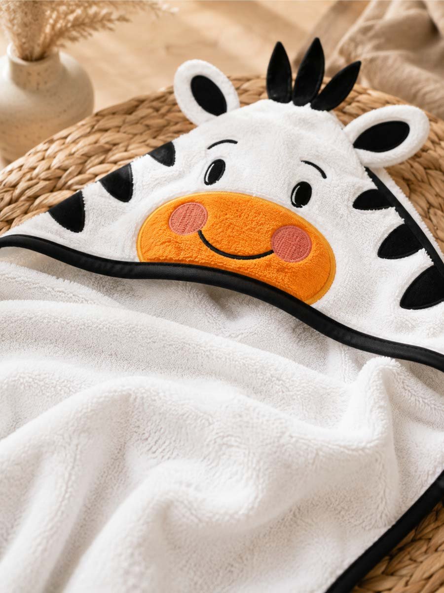 Kids 3D Organic Cotton Woven Hooded Towel - Zebra