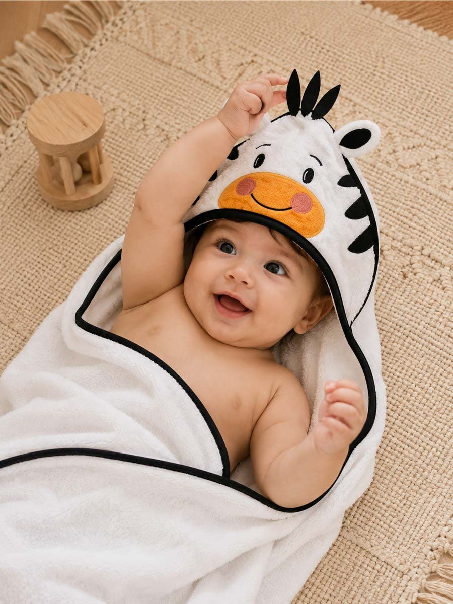 Kids 3D Organic Cotton Woven Hooded Towel - Zebra