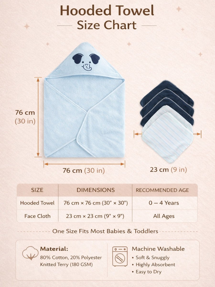 Pack of 6 - Hooded Towel and Face Cloth