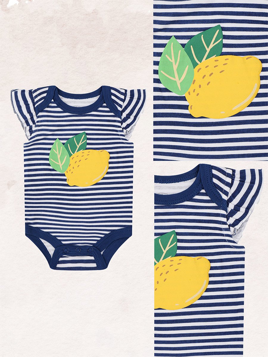 Pack of 3 -Lemon Print Ruffle Sleeve Bodysuit