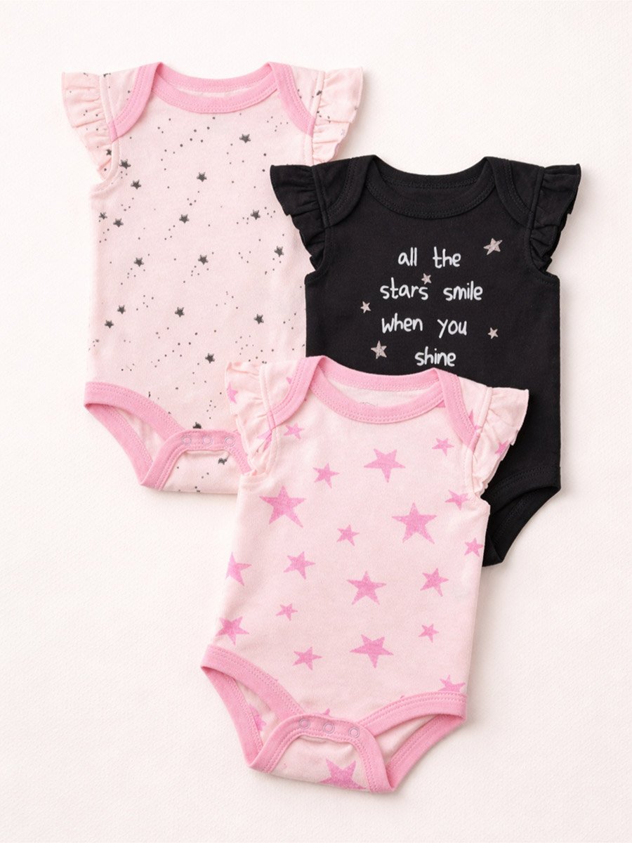 Pack of 3 -Starburst Frill Sleeve Bodysuit