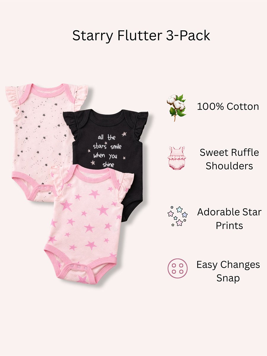 Pack of 3 -Starburst Frill Sleeve Bodysuit