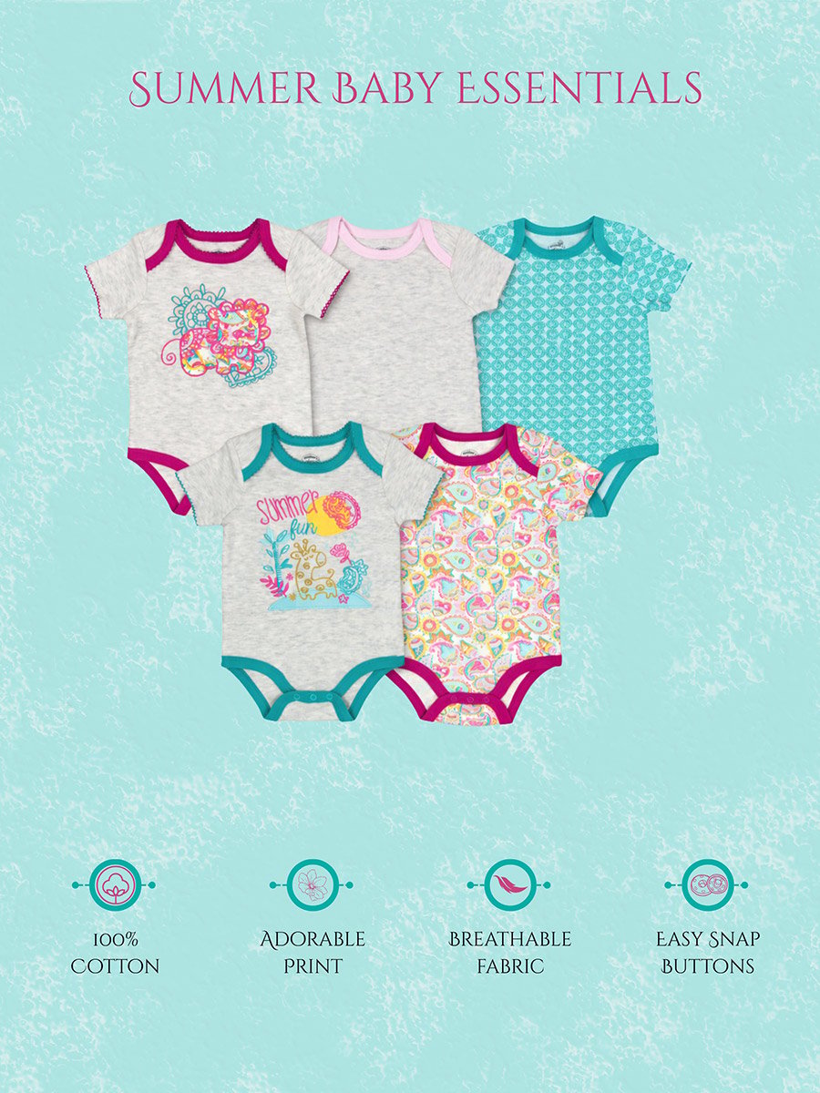 Pack of 5 -Graphic Jungle Paisley Bodysuit