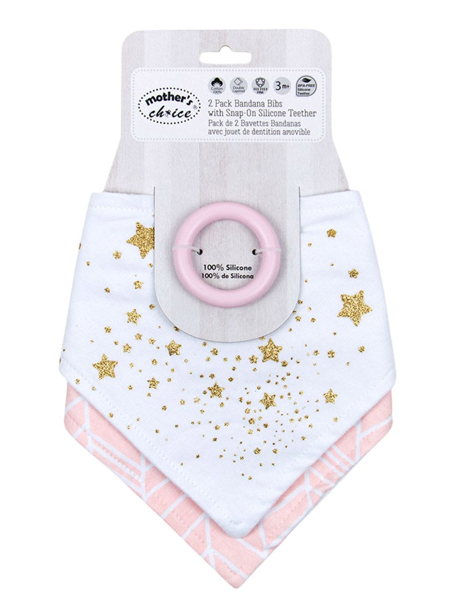 Pack of 2 - Bandana Bib with Removable Silicone Teether Ring