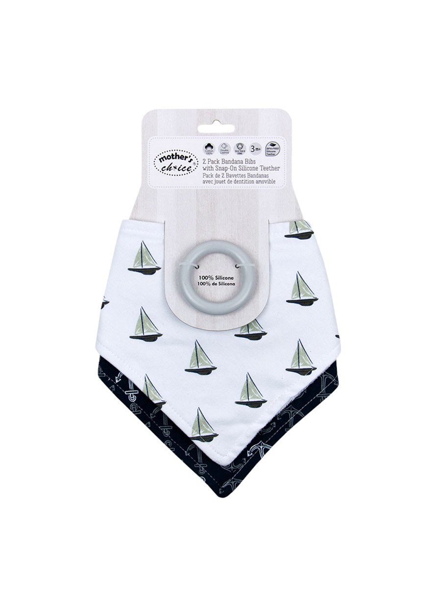 Pack of 2 - Bandana Bib with Removable Silicone Teether Ring