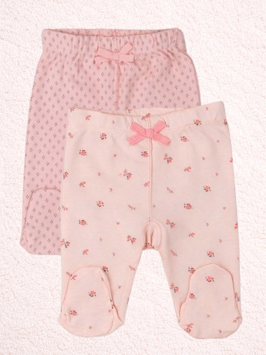 Pack of 2 - Baby Soft Cotton Interlock Footed Pants, 0-3M