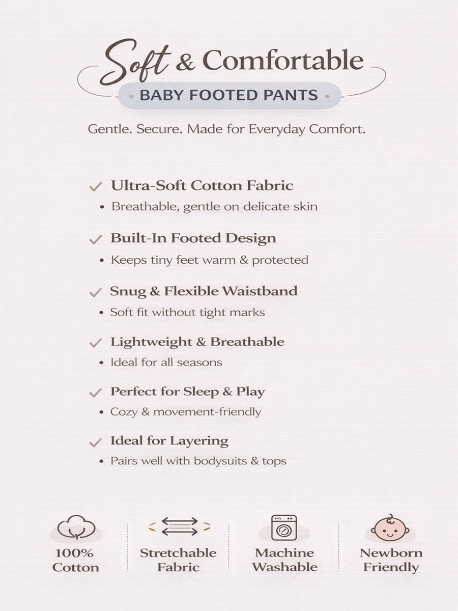 Pack of 2 - Baby Soft Cotton Interlock Footed Pants, 0-3M