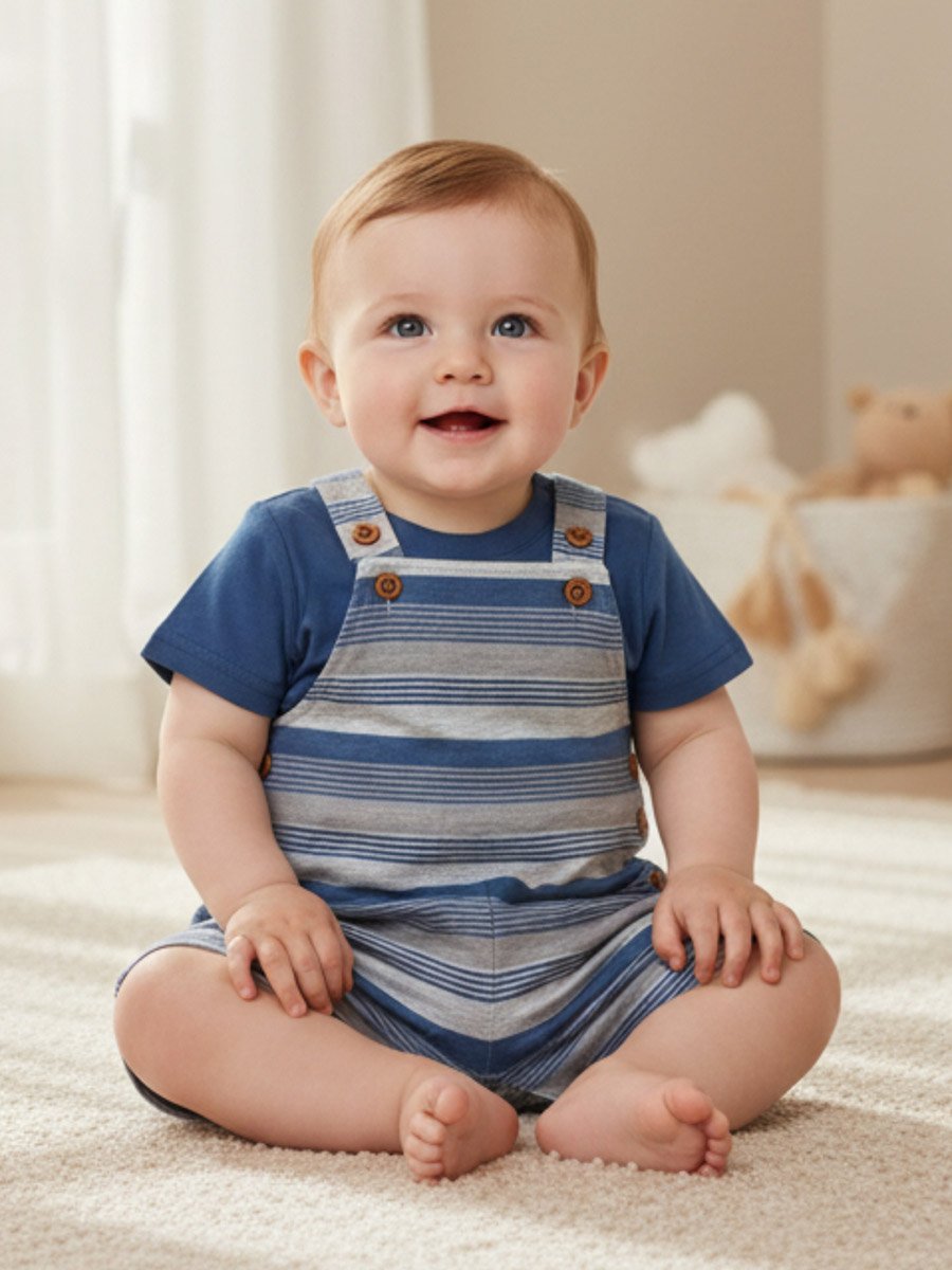 Baby Short Sleeve T-Shirt and Striped Dungaree Set