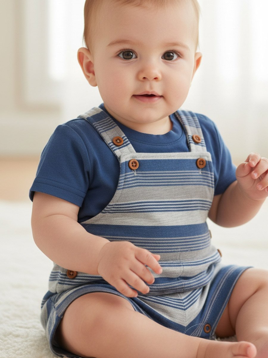 Baby Short Sleeve T-Shirt and Striped Dungaree Set