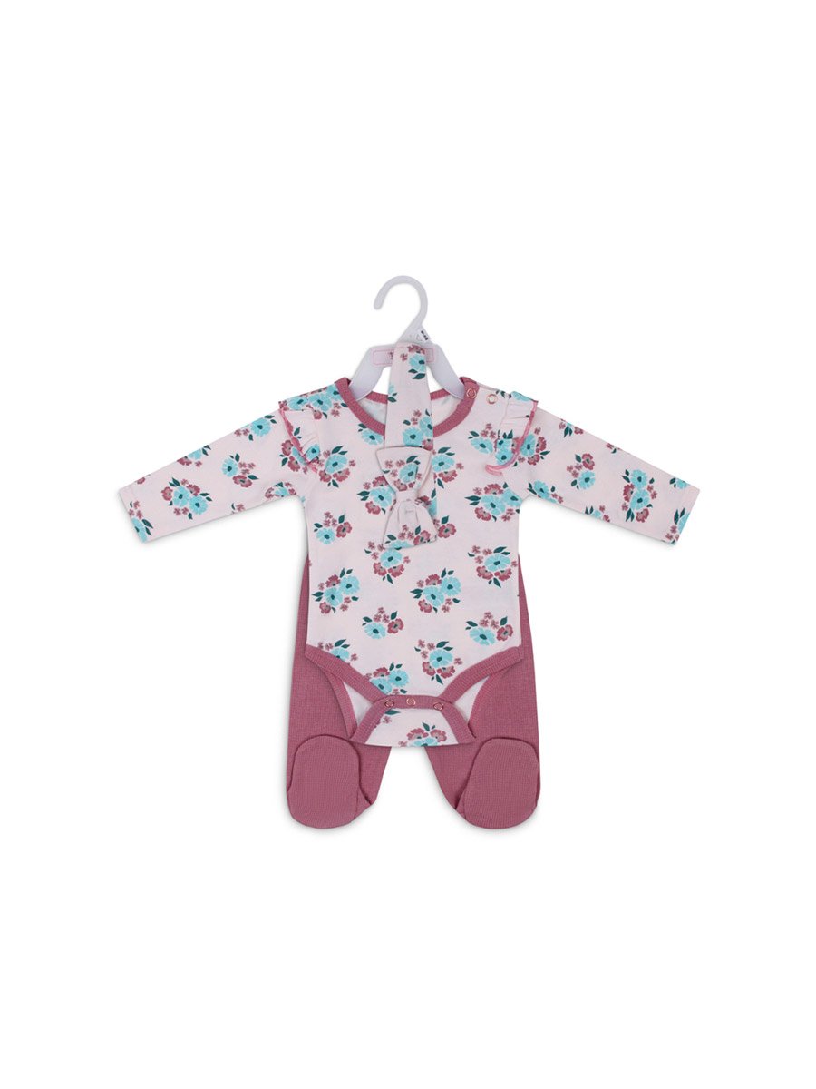 3-Piece Floral Bodysuit, Pants and Headband