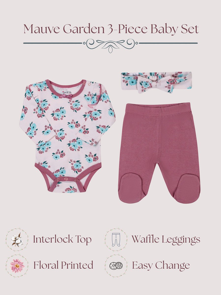 3-Piece Floral Bodysuit, Pants and Headband