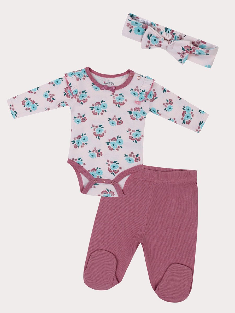 3-Piece Floral Bodysuit, Pants and Headband