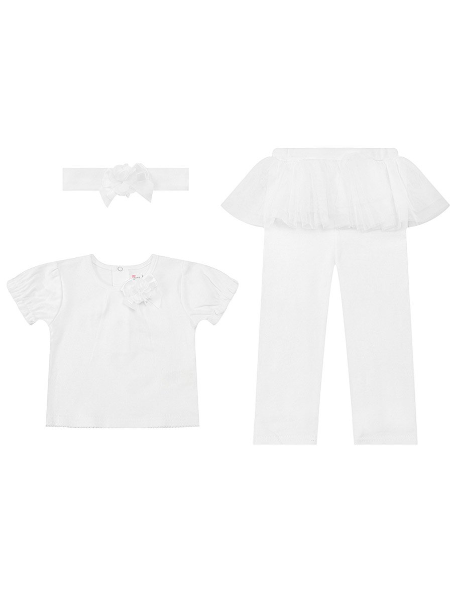 3-Piece Embellished Top, Tulle Overlay Pants and Headband Set