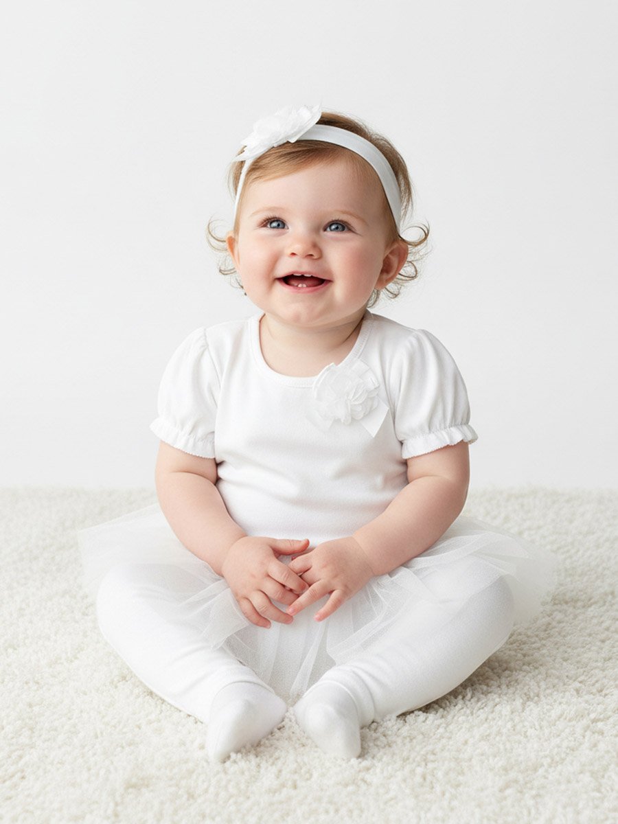 3-Piece Embellished Top, Tulle Overlay Pants and Headband Set