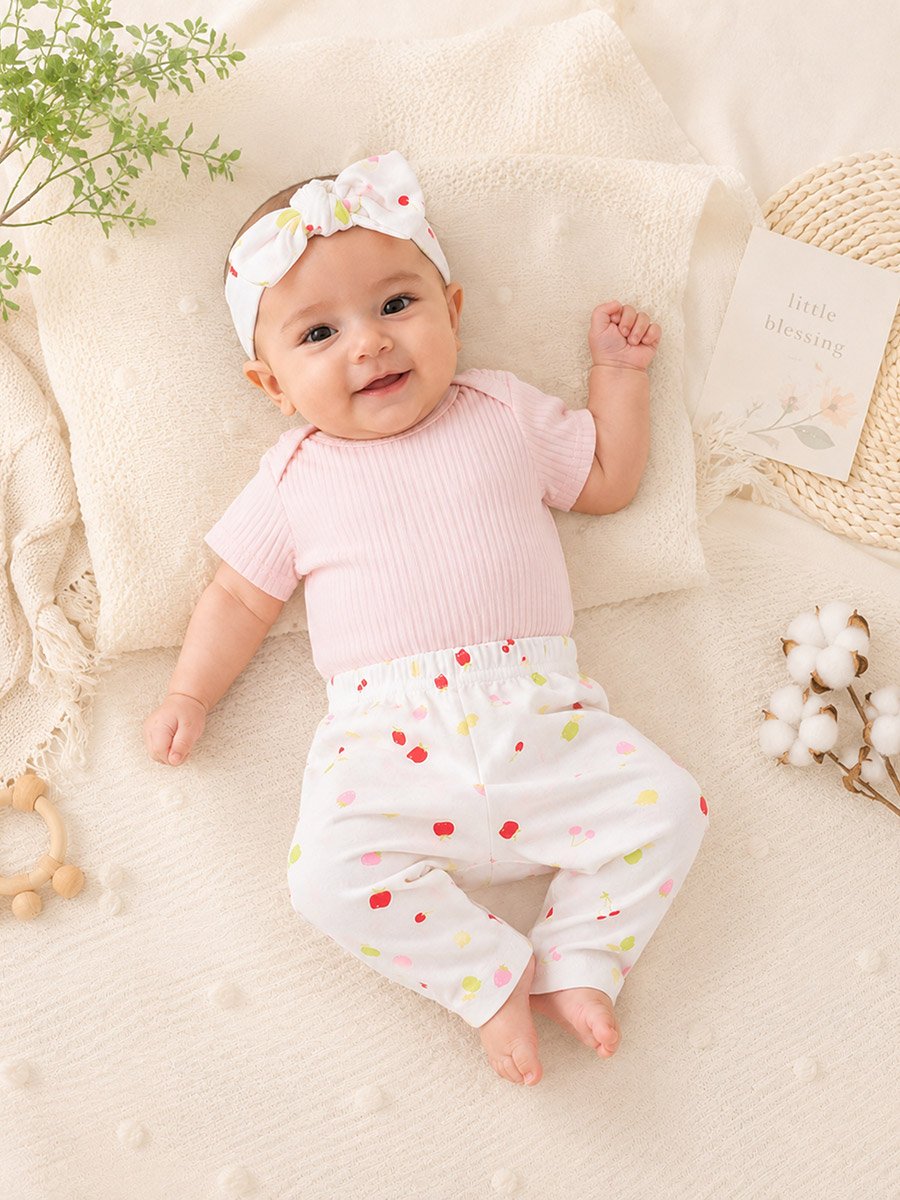 3-Piece Baby Outfit Ribbed Bodysuit, Pants and Headband Set