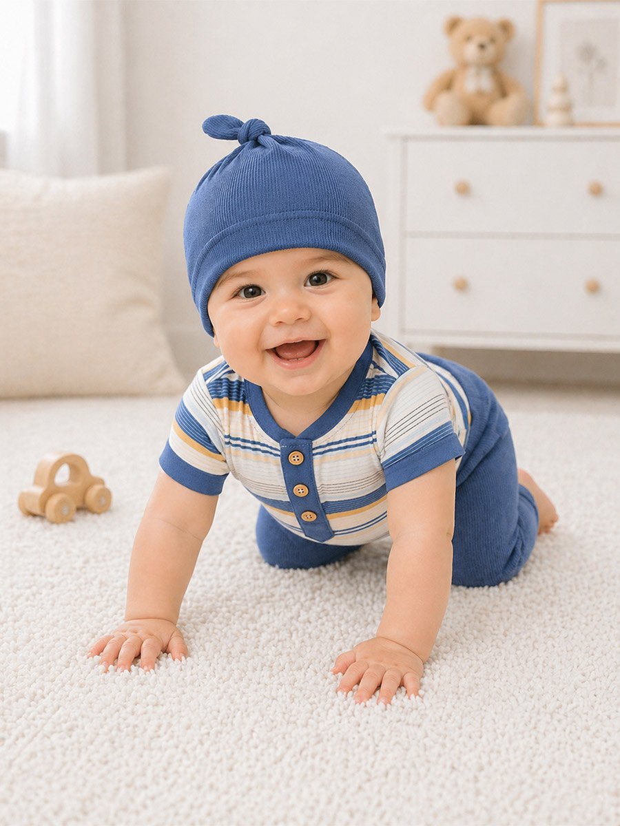 3-Piece Baby Outfit Ribbed Bodysuit, Pants and Hat Set