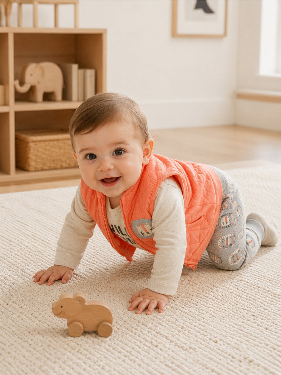 3-Piece Graphic Bodysuit, Patterned Pants and Animal Patch Vest