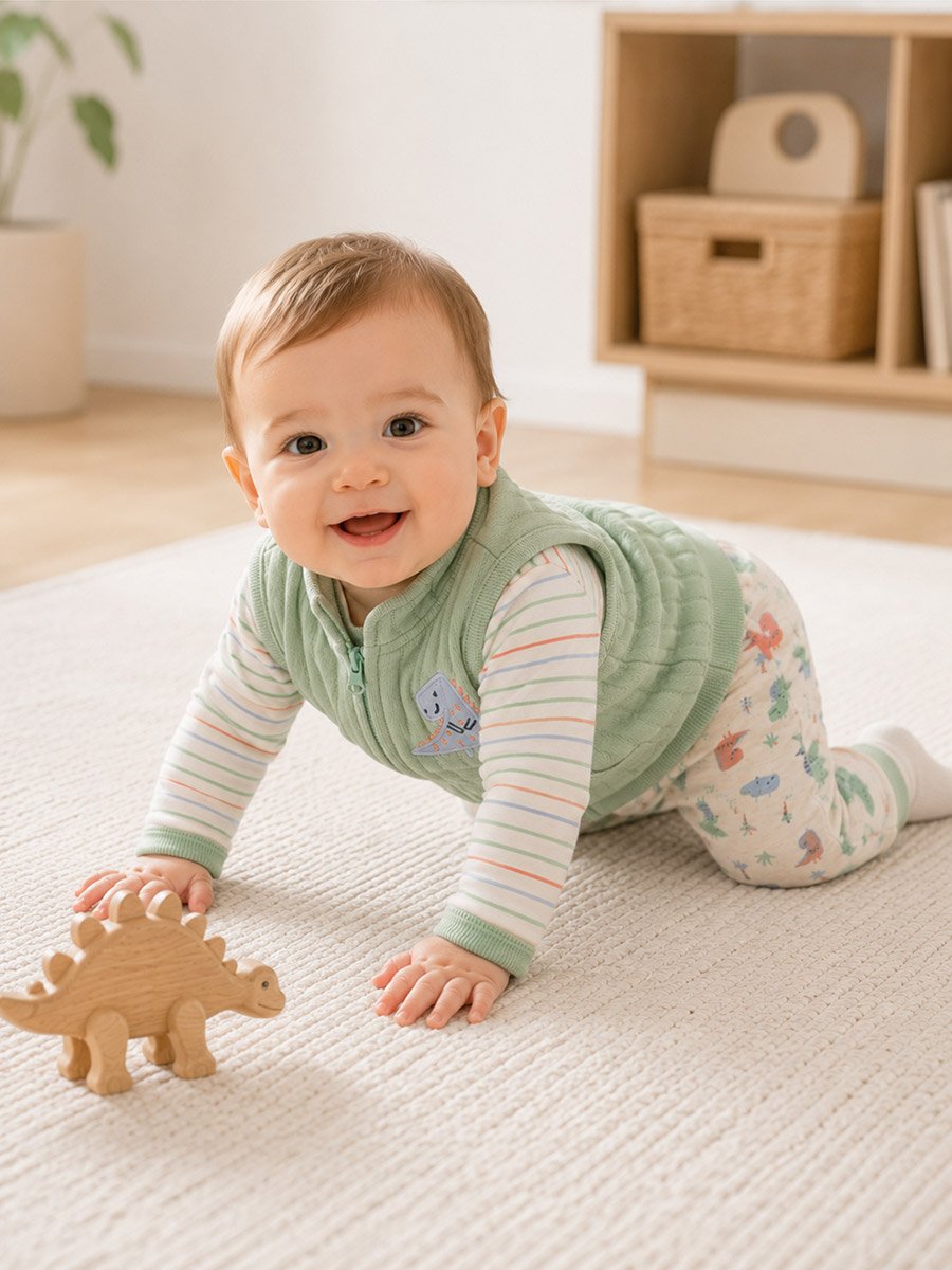 3-Piece Graphic Bodysuit, Patterned Pants and Animal Patch Vest