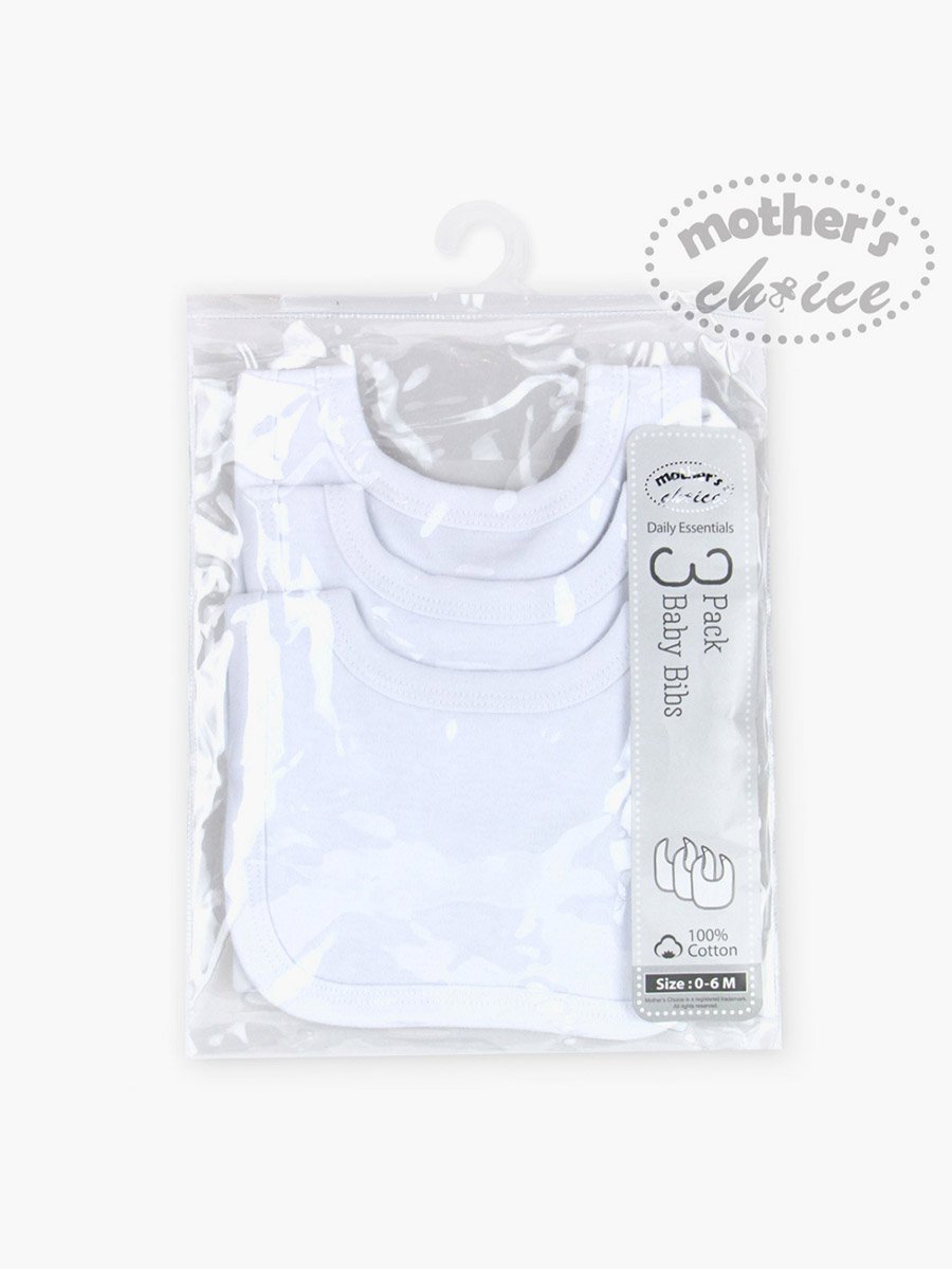 Pack of 3 - Pure Cotton Baby Bib, White