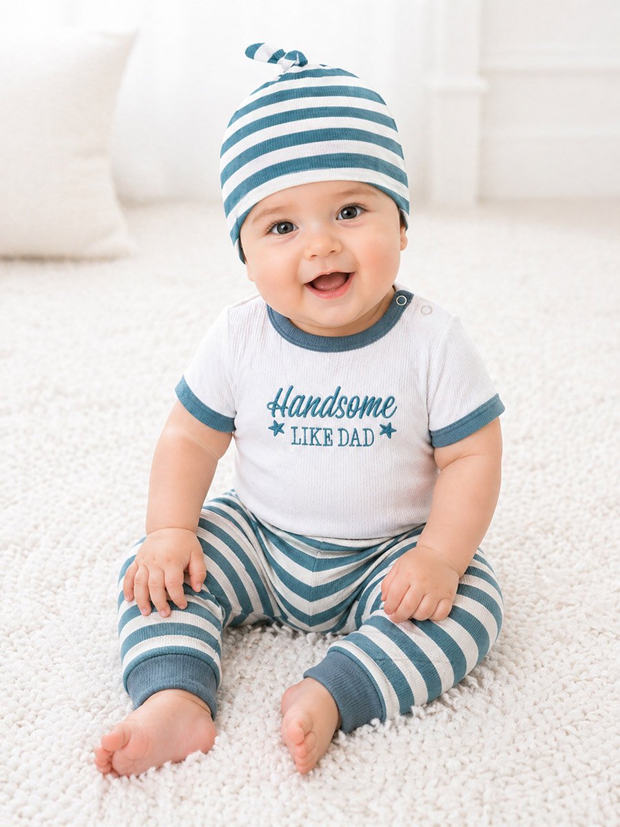 3-Piece Baby Outfit Ribbed Bodysuit, Pants and Hat Set